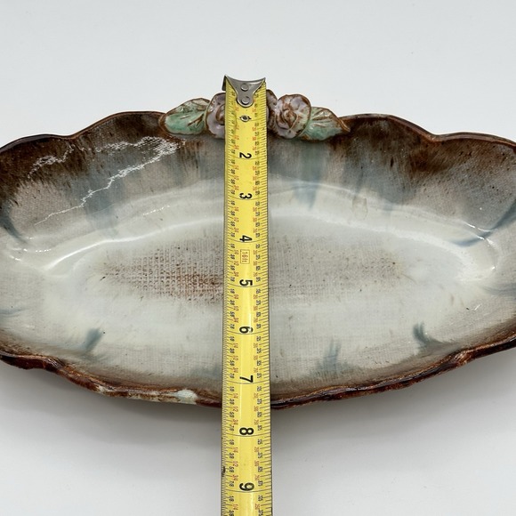 Oval Pottery Tray With Applied‎ Roses - Studio Pottery Decorative Plate - Picture 3 of 5